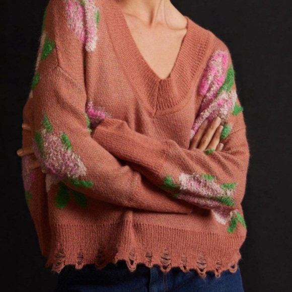 ✨ Anthropologie Drop Shoulder V-Neck Sweater Sz M - Picture 5 of 10